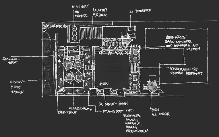 Schwarz-Weiß Übersicht Skizze von Bauplan